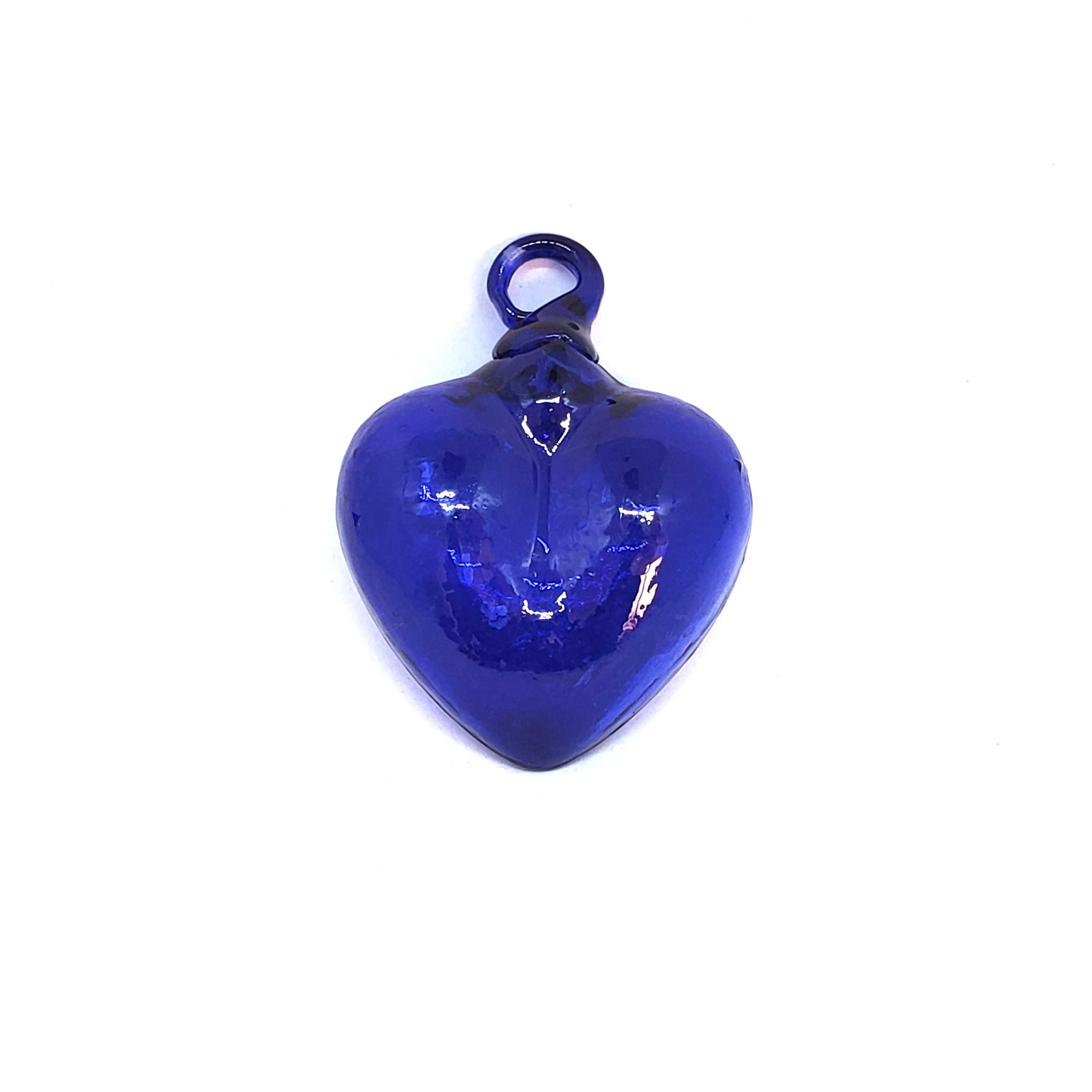 GLASS ORNAMENTS / Cobalt Blue 2.6 inch Small Hanging Glass Hearts (set of 6)
